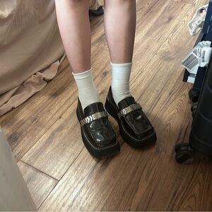 Black & silver chunky platform loafers